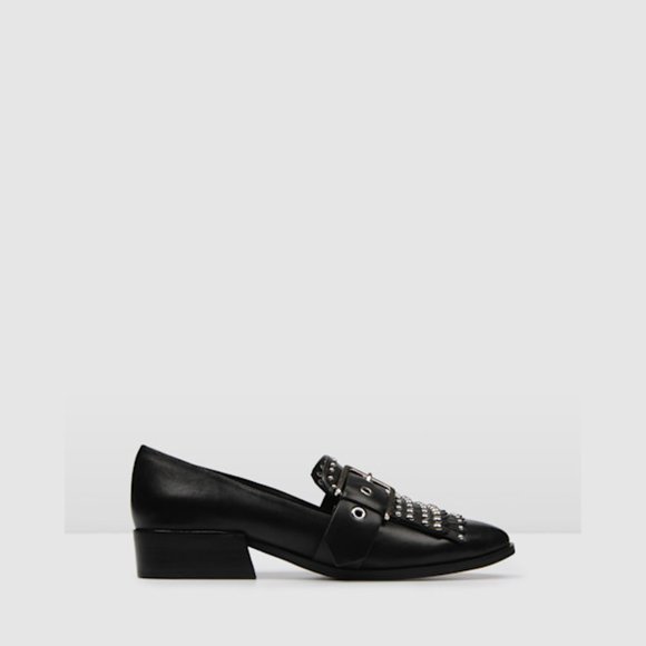JO MERCER Black Leather Buckle Stud Xenon Loafers - Picture 4 of 13